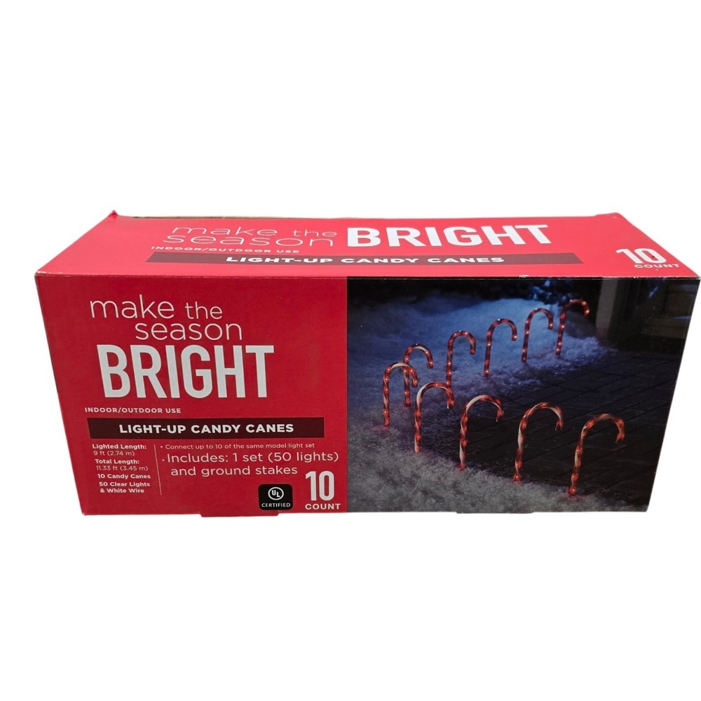 Make the Season Bright 10 Count Light-Up Candy Canes Indoor Outdoor 9ft NWT